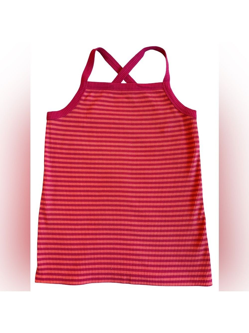 Old Navy Slim Fit Pink and Orange Striped Tank Top XL